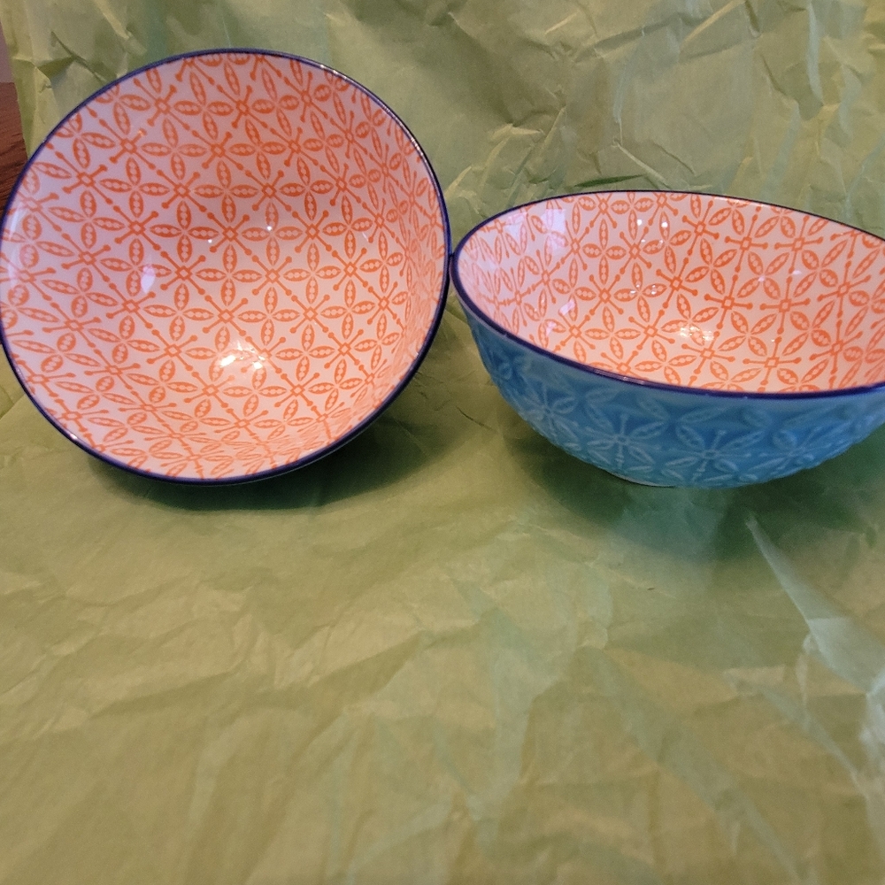 BIA Rice Ramen Cereal Soup Ice Cream Bowls ~ Blue & Orange ~ Pretty! ~ Like New! - Picture 9 of 16